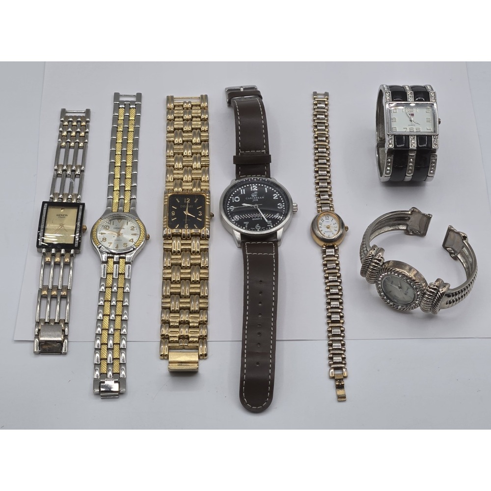 Lot Of 7 Vintage Watches Need Batteries Timex Bugle Boy Geneva Embassy Metal